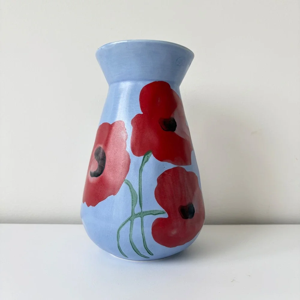 Anthropologie Benni Kury A Sunday Painter Ceramic Vase Poppy Floral 8.5in